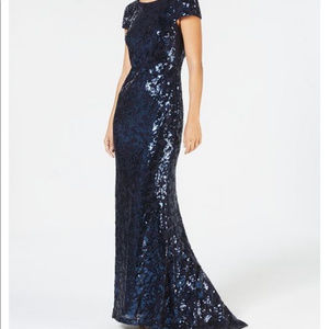 NEW! Calvin Klein Draped-Back Sequined Gown
